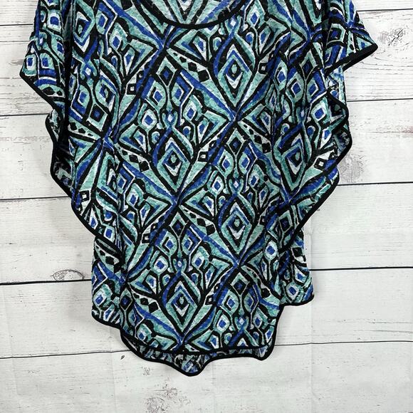 ECI New York Blouse Womens Large Blue Flutter Sleeve Costal Flowy Capsule - Picture 4 of 13